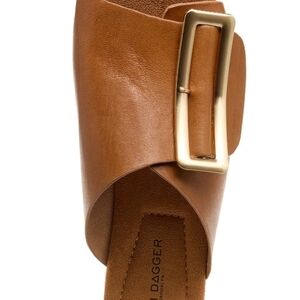 Kelsi Dagger Tan Leather Mules with Gold Accent